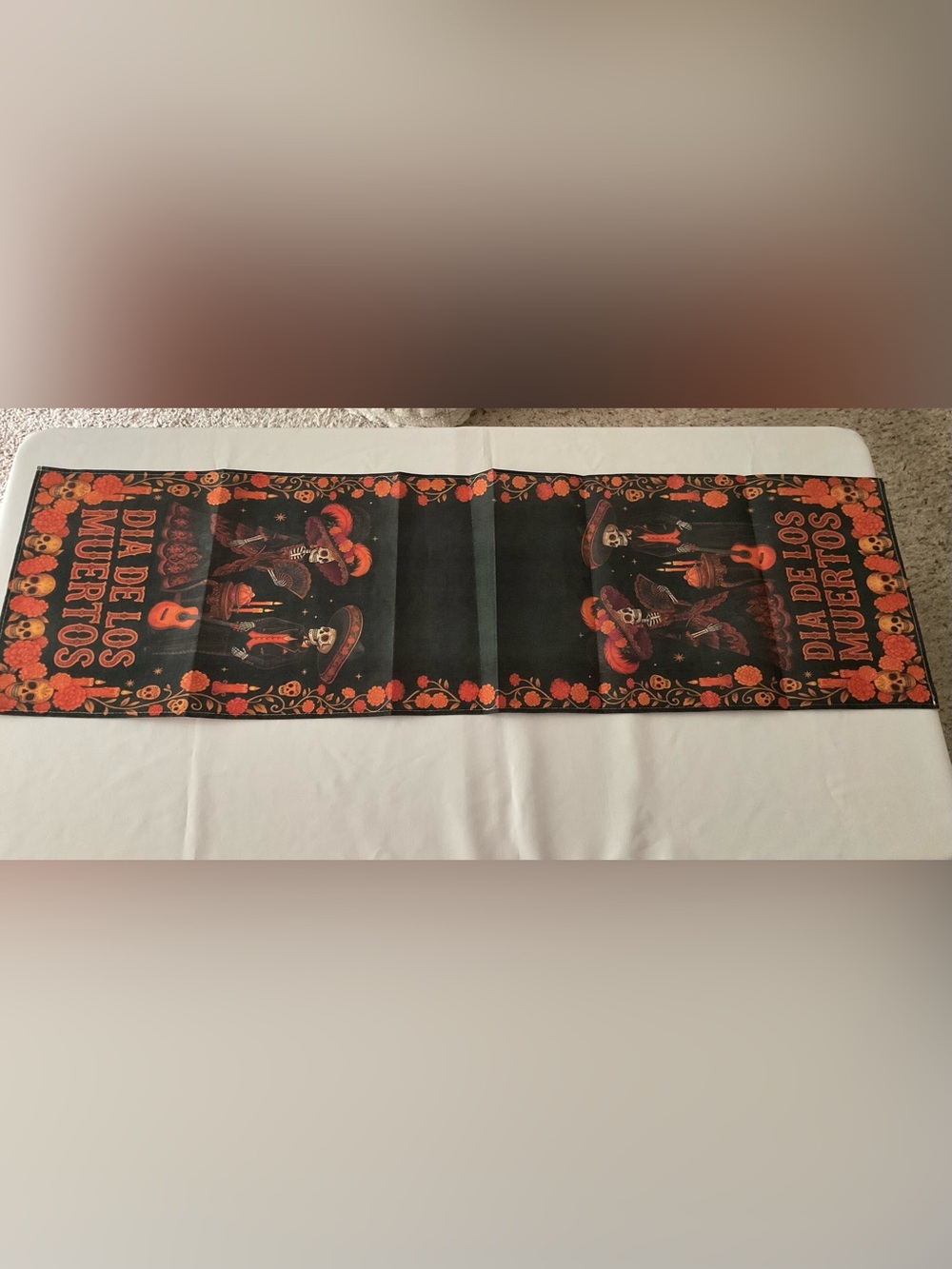 Black Marigold & Skull Decorative Table Runner
